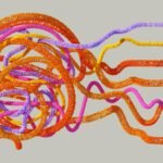 Representación abstracta de un cerebro humano con líneas de colores brillantes y texturas vibrantes.